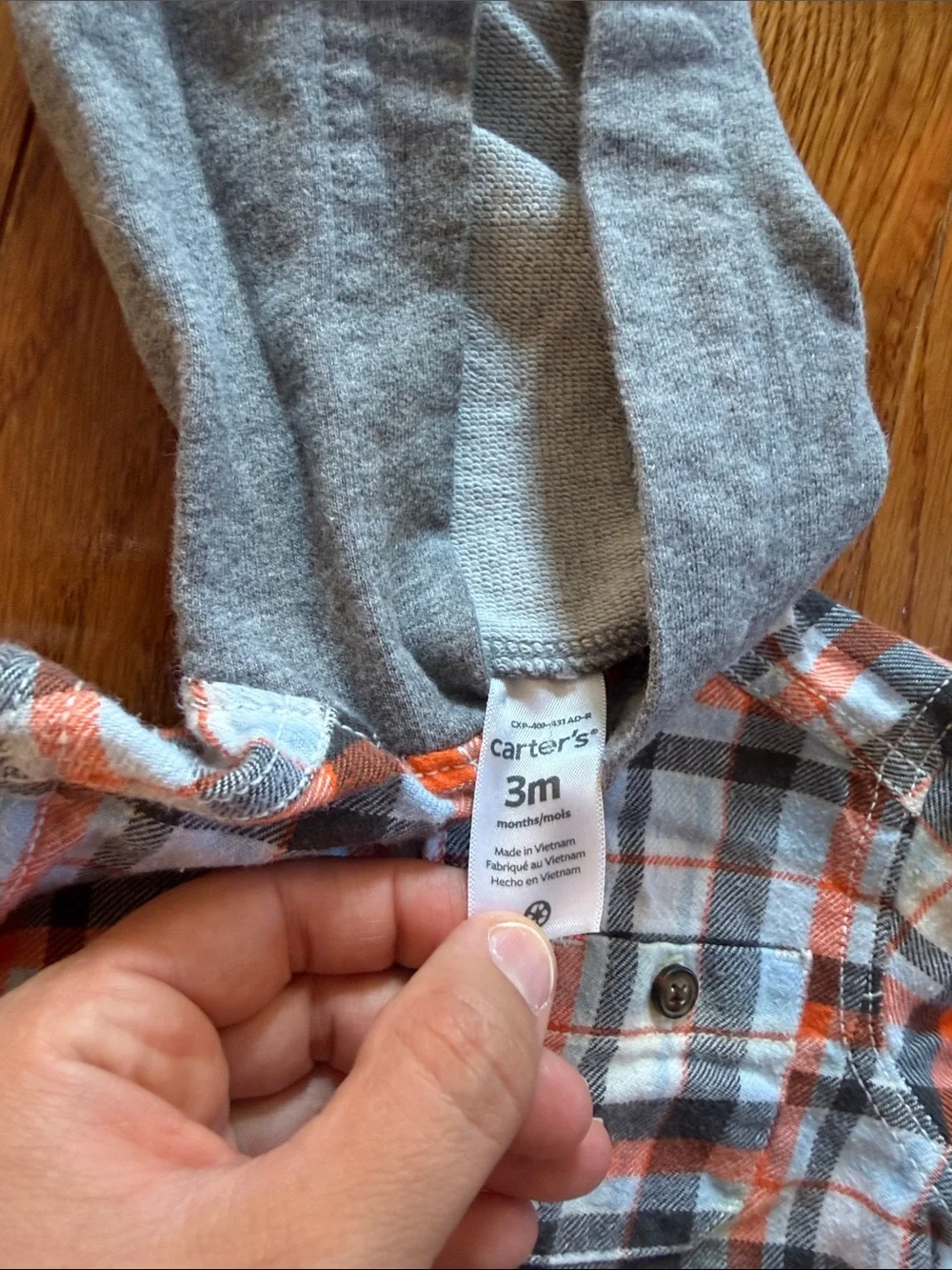 Toddler Grey & Orange Plaid Hooded Button-Up Shirt